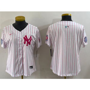 MLB Yankees Blank White Pink Nike Cool Base Women Jersey