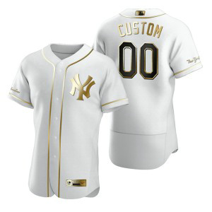 MLB Yankees Customized White Gold Flexbase Men Jersey