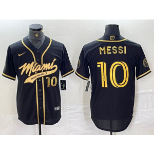MLS Miami 10 Messi Black Gold Baseball Soccer Men Jersey