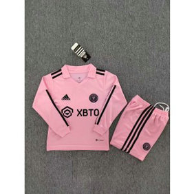 MLS Miami 10 Messi Pink Home Long Sleeve Soccer Kids Jersey