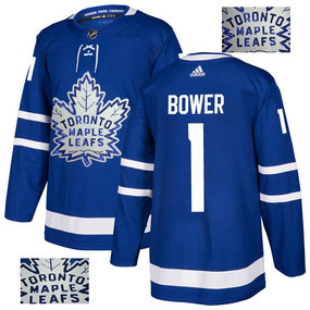 Maple Leafs 1 Johnny Bower Blue Glittery Edition Adidas Jersey