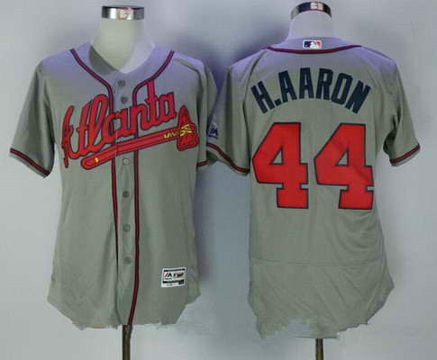 Men's Atlanta Braves #44 Hank Aaron Retired Gray Road MLB Majestic Flex Base Stitched Jersey