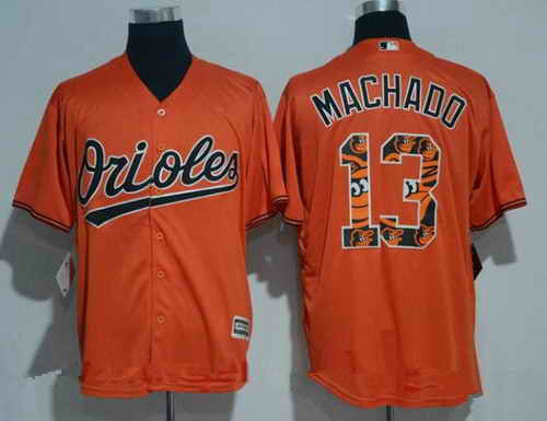 Men's Baltimore Orioles #13 Manny Machado Retired Orange Team Logo Ornamented MLB Majestic Cool Base Stitched Jersey