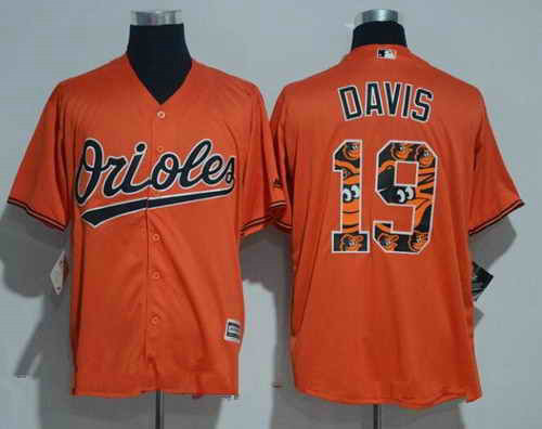 Men's Baltimore Orioles #19 Chris Davis Orange Team Logo Ornamented MLB Majestic Cool Base Stitched Jersey