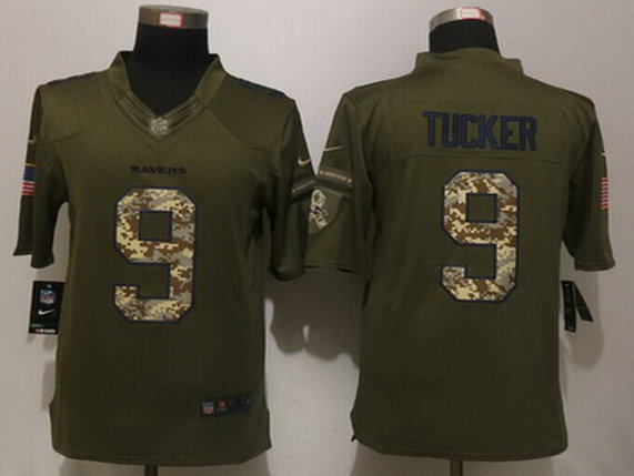 Men's Baltimore Ravens #9 Justin Tucker Green Salute to Service 2015 NFL Nike Limited Jersey