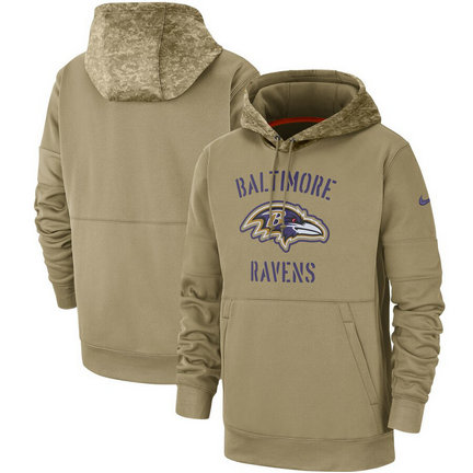 Men's Baltimore Ravens Nike Tan 2019 Salute To Service Name & Number Sideline Therma Pullover Hoodie