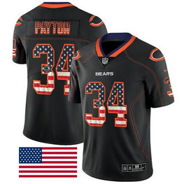 Men's Bears #34 Walter Payton Black Nike Stitched NFL Limited Rush USA Flag Jersey