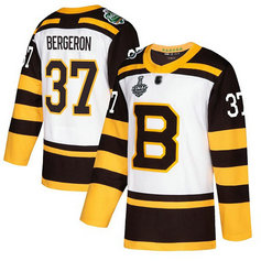 Men's Boston Bruins #37 Patrice Bergeron 2019 Stanley Cup Final White Authentic 2019 Winter Classic Bound Stitched Hockey Jersey