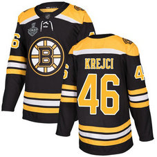 Men's Boston Bruins #46 David Krejci 2019 Stanley Cup Final Black Home Authentic Bound Stitched Hockey Jersey