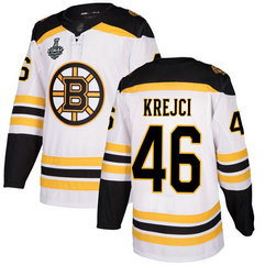 Men's Boston Bruins #46 David Krejci 2019 Stanley Cup Final White Road Authentic Bound Stitched Hockey Jersey