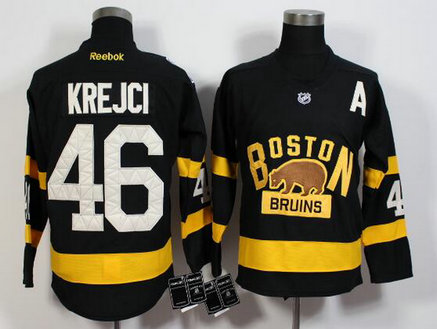 Men's Boston Bruins #46 David Krejci Reebok Black 2016 Winter Classic Premier Jersey
