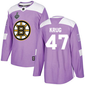 Men's Boston Bruins #47 Torey Krug 2019 Stanley Cup Final Purple Authentic Fights Cancer Bound Stitched Hockey Jersey
