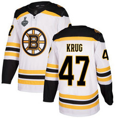 Men's Boston Bruins #47 Torey Krug 2019 Stanley Cup Final White Road Authentic Bound Stitched Hockey Jersey