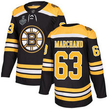 Men's Boston Bruins #63 Brad Marchand 2019 Stanley Cup Final Black Home Authentic Bound Stitched Hockey Jersey