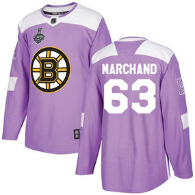 Men's Boston Bruins #63 Brad Marchand 2019 Stanley Cup Final Purple Authentic Fights Cancer Bound Stitched Hockey Jersey
