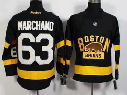 Men's Boston Bruins #63 Brad Marchand Reebok Black 2016 Winter Classic Premier Jersey