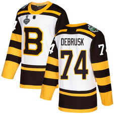 Men's Boston Bruins #74 Jake DeBrusk 2019 Stanley Cup Final White Authentic 2019 Winter Classic Bound Stitched Hockey Jersey