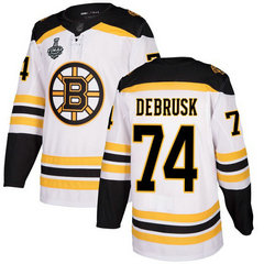 Men's Boston Bruins #74 Jake DeBrusk 2019 Stanley Cup Final White Road Authentic Bound Stitched Hockey Jersey