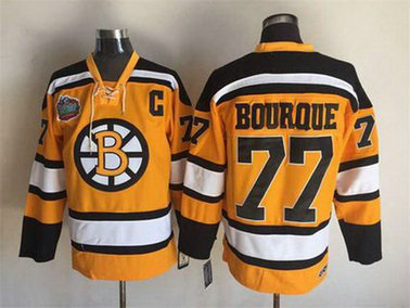 Men's Boston Bruins #77 Ray Bourque 2009-10 Yellow CCM Vintage Throwback Jersey