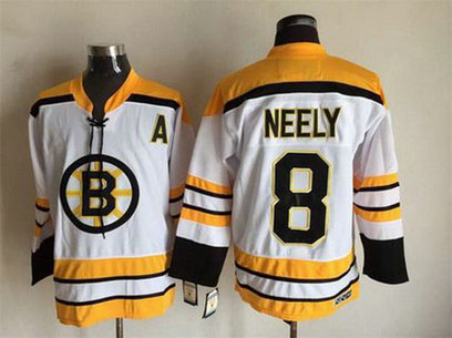 Men's Boston Bruins #8 Cam Neely 1968-69 White CCM Vintage Throwback Jersey