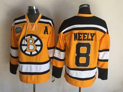 Men's Boston Bruins #8 Cam Neely 2009-10 Yellow CCM Vintage Throwback Jersey