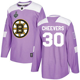 Men's Boston Bruins 30 Gerry Cheevers 2019 Stanley Cup Final Purple Authentic Fights Cancer Bound Stitched Hockey Jersey