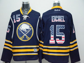 Men's Buffalo Sabres #15 Jack Eichel Home Navy Blue USA Flag NHL Reebok Fashion Jersey