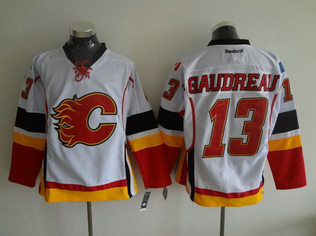 Men's Calgary Flames #13 Johnny Gaudreau Reebok White Away Premier Hockey Jersey