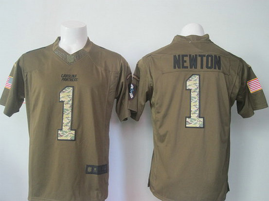 Men's Carolina Panthers #1 Cam Newton Green Salute to Service 2015 NFL Nike Limited Jersey
