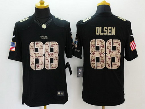 Men's Carolina Panthers #88 Greg Olsen Black Salute to Service NFL Nike Limited Jersey