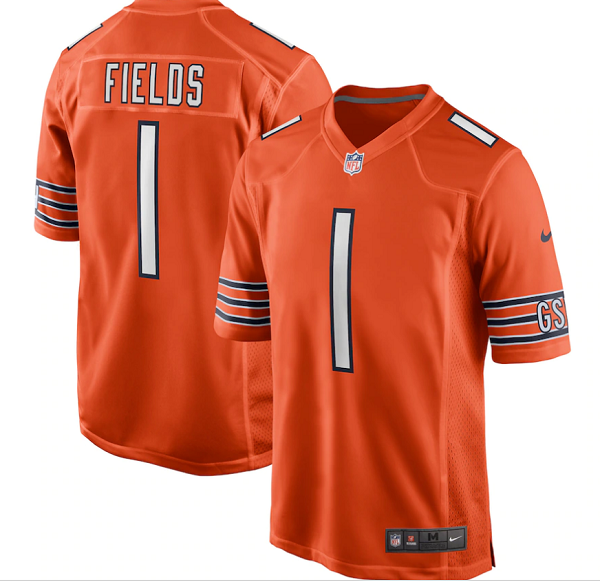 Men's Chicago Bears #1 Justin Fields Nike Orange 2021 NFL Draft First Round Pick Limited Jersey