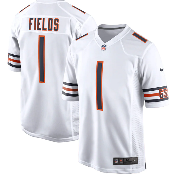 Men's Chicago Bears #1 Justin Fields Nike White 2021 NFL Draft First Round Pick Limited Jersey