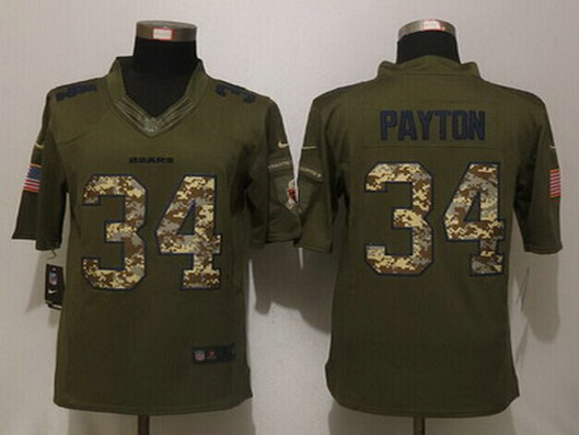 Men's Chicago Bears #34 Walter Payton Green Salute to Service 2015 NFL Nike Limited Jersey