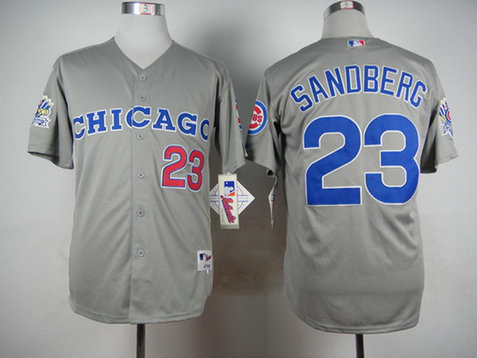 Men's Chicago Cubs #23 Ryne Sandberg 1990 Turn Back The Clock Gray Jersey w-1990 All-Star Patch