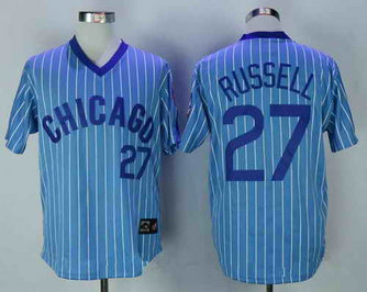 Men's Chicago Cubs #27 Addison Russell Light Blue Pullover 1988 Cooperstown Collection MLB Stitched Jersey By Majestic