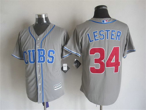 Men's Chicago Cubs #34 Jon Lester Alternate Gray  MLB Cool Base Jersey