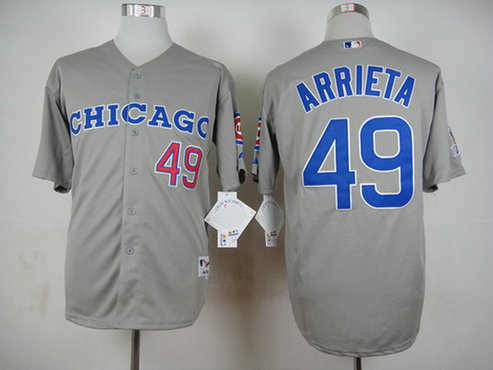 Men's Chicago Cubs #49 Jake Arrieta 1990 Turn Back The Clock Gray Jersey w-1990 All-Star Patch