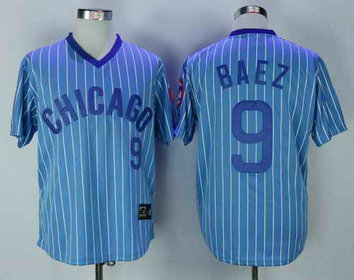 Men's Chicago Cubs #9 Javier Baez Light Blue Pullover 1988 Cooperstown Collection MLB Stitched Jersey By Majestic