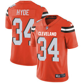 Men's Cleveland Browns #34 Carlos Hyde Orange Stitched Nike NFL Vapor Untouchable Limited Jersey