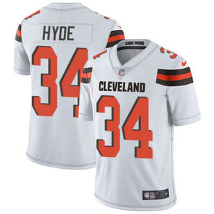 Men's Cleveland Browns #34 Carlos Hyde White Stitched Nike NFL Vapor Untouchable Limited Jersey