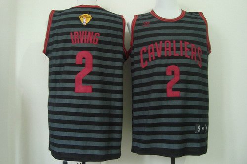 Men's Cleveland Cavaliers #2 Kyrie Irving 2016 The NBA Finals Patch Gray With Black Pinstripe Jersey