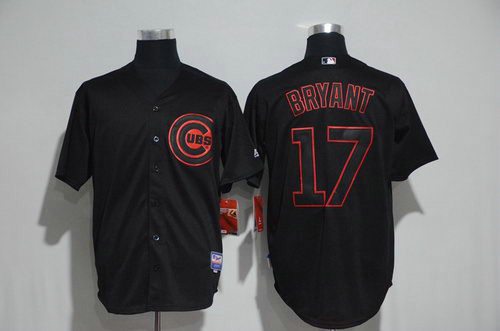 Men's Cubs 17 Kris Bryant Black Cool Base Stitched Baseball Jersey