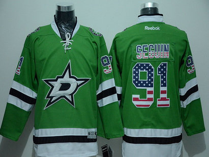 Men's Dallas Stars #91 Tyler Seguin Green USA Flag Hockey Jersey