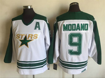 Men's Dallas Stars 9 Mike Modano White CCM NHL Jersey
