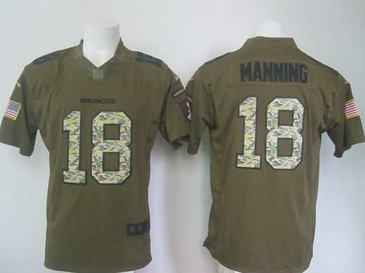 Men's Denver Broncos #18 Peyton Manning Green Salute to Service 2015 NFL Nike Limited Jersey