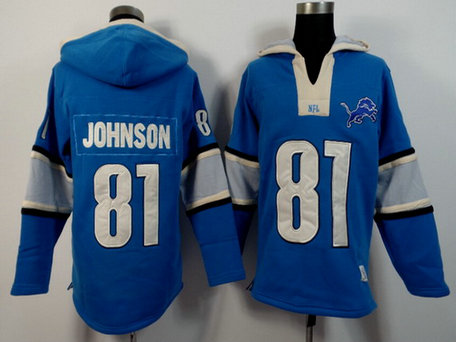 Men's Detroit Lions #81 Calvin Johnson Light Blue Team Color 2015 NFL Hoodie