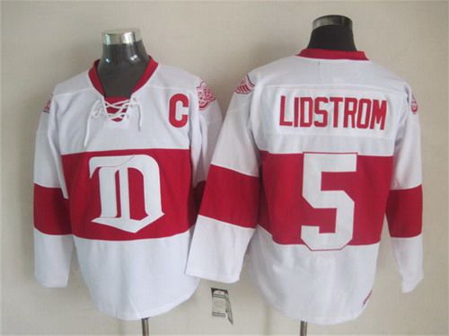 Men's Detroit Red Wings #5 Nicklas Lidstrom 2008-09 White CCM Vintage Throwback Jersey