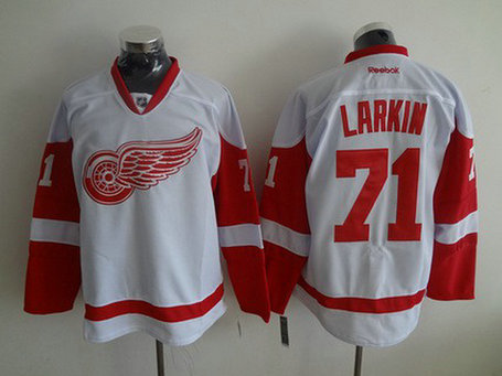 Men's Detroit Red Wings #71 Dylan Larkin Reebok White Away Premier Jersey
