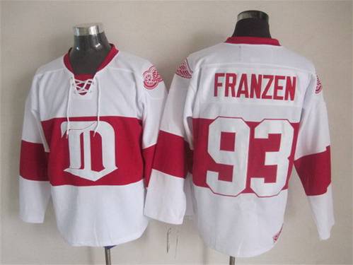 Men's Detroit Red Wings #93 Johan Franzen 2008-09 White CCM Vintage Throwback Jersey