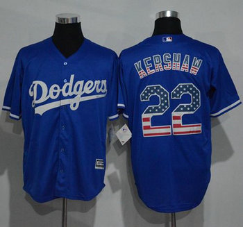 Men's Dodgers #22 Clayton Kershaw Blue USA Flag Fashion Stitched MLB Jersey